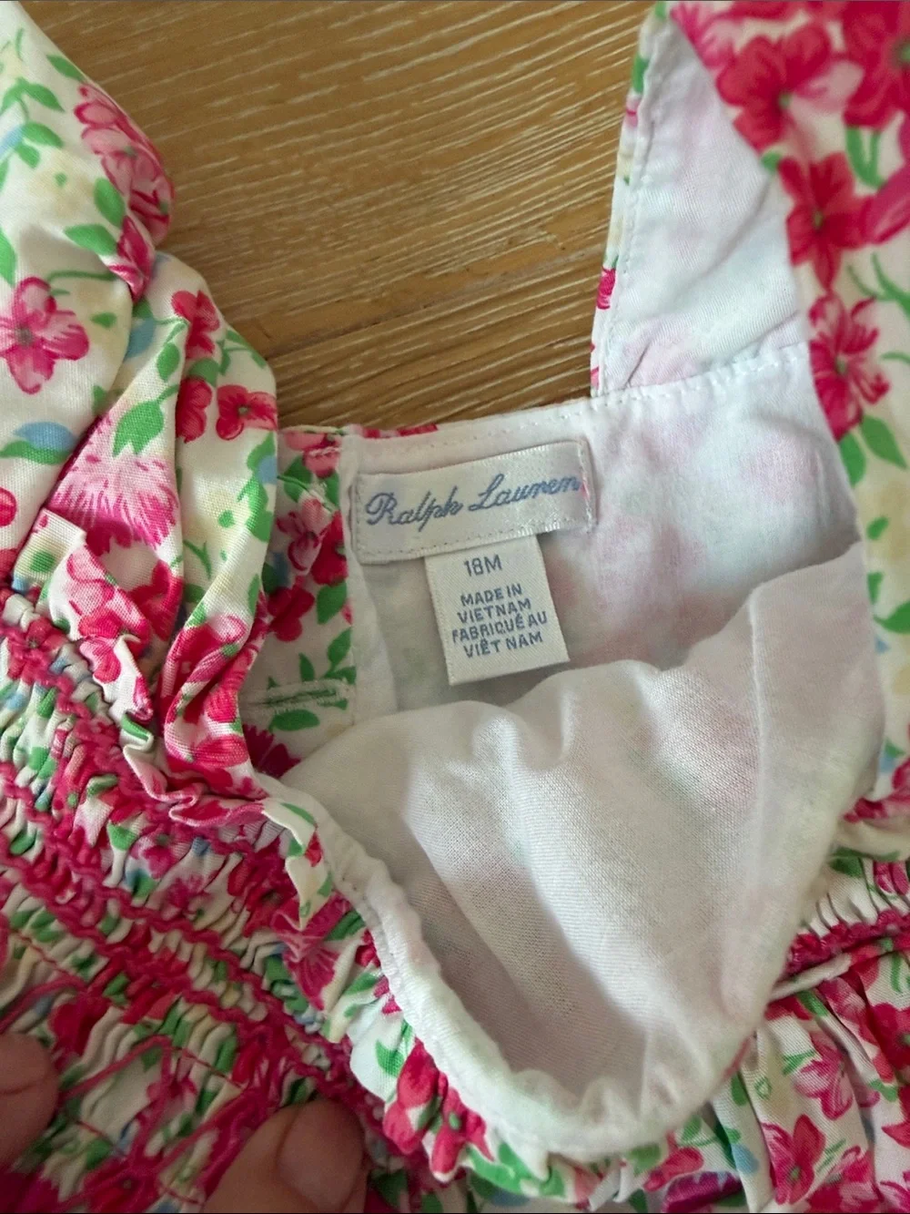 Ralph Lauren Girls Pink Floral Smocked Dress & Bloomers